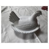 Vintage White Milk Glass Hen On Nest.$99