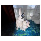 Ceeramic Bunny Rabbits Decor w Flower and Butterfly Details. 6". $16