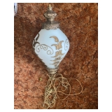Vintage White Milk Glass w Gold Gilt Swag Lamp, Hollywood Regency. $192