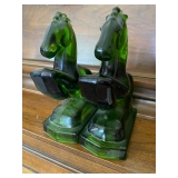 Vintage Green Glass Horse Bookends. $120