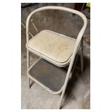 Vintage Folding 2 Step Stool, Beige, Top Padded Seat, Bottom Tread.$85
