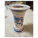 Vintage Chinoiserie Candle 6" Holder/Vase White w Blue Windmill/Floral Print.$18