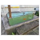 Vintage Long Steel Toolbox with slots for metal square. 31.5" with Tools. $100