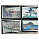 4 framed vintage mid-century woodblock prints by Utagawa Hiroshige