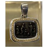 KN Sterling Silver Diamond Family Scene with a Bl Bas-Relief  Medallion
