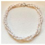 Triple Strand Pearl Necklace with Sterling Silver Clasp