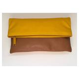Fendi Lemon Yellow and Brown Vitello Leather Fold Over Clutch Bag (model 8BP062)