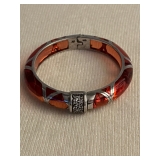 Vintage Angelique De Paris Sterling Siver Amber Resin Hinged Bandle Bracelet