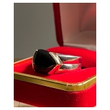 Sterling Silver & Onyx Ring with Gold Accents