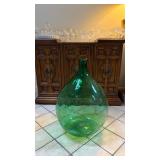 Vintage green glass demijohn
