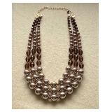 Grazino Multi Strand Faux Champagne Pearl Smoky Brown Topaz Glass Beads Necklace