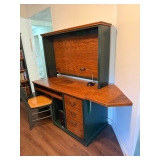 Office desk with pullout, keyboard tray, matching chair, room for very large screen