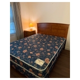 Queen size, wooden headboard, and frame
