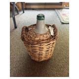 Spanish Wine Bottle in Wicker Basket with Handles 12.75" t
