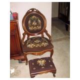 Living Room:  Needlepoint Chair & Ottoman
