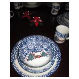 Dining Room:  49 Pieces Tienshan FolkCraft "Cabin in the Snow" 12 Place Settings, 1 Gravy Boat China