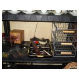 Living Room:  Japanese Tray & Bowls w/Lids, Wire Filing basket, Glass dishes
