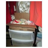 Back Bed Room: 2 Bins, Box of  cloth doilies
