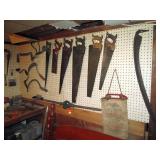 Basement:  Hand Saws, Canvas water jug, 