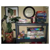 Living Room: Games-Monopoly-Sorry-Pay Day, Clock, Plant Stand, Plant, Cranium,