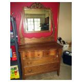 Upstairs 1st Left Bedroom Left: Vintage Oak Serpentine Dress w/Mirror