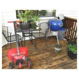 Back Deck: Spreader, Wire Table w/2 Chairs, Grill, 