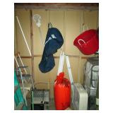 Large Storage Room: Heater, Fan, Bag, Red Bucket