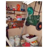 Garage: Yard Spreader, Hose, Car Polishing Machine, And Buckets of Golf Balls