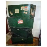 Living Room: Vintage Wood Trunks Came over after the war 1948 on Cunard Line