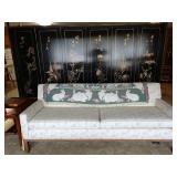 Living Room: Couch, Back of Chinese screen room divider  