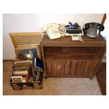 Office Room Right: Pic Frames, Stand, 2 Phones, Machine Hard of Hearing Phone Cradle w/Screen