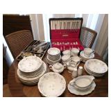 Dining Room:  Johann Haviland Austria Blue Garland Service 8, Flatware Community Plate Coronation 
