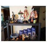 Dining Room: Japanese Dolls, Ceramic figures, Counter Coffee, Sugar, etc Containers