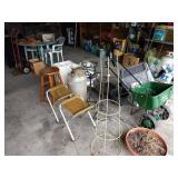Garage Right:  Camping stools, Spreader, Milk Can (Hole in Bottom), Other Stuff