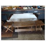 Garage Right:  Camping Wood Stools & Bench