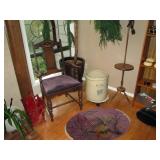 Living Room:  Magazine Holder, Vintage Chair, #10 Crock, Vintage Table/Lamp, Vintage Small Rug, Larg