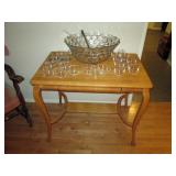 Kitchen Area: Vintage Oak Table, Punch Bowl, Glass Cups