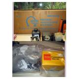 Garage:  Simon Omega Enlarger w/Lens, Aluminium Spacers, Box of Tinted Lens, 2 Half-Moon Thick glass