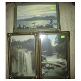 Several piecrust framed tinted photographs (Snoqualmie Cascade mountain stream, Mt. Edgecumbe, Sitka
