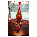Living Room:  Round Table Ruby Red High End Lamp