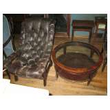 Leather chair--glass top table