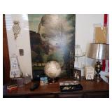 Living Room:  Light Up World Globe, Tea Pot, Lamp 