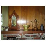 Mircolin lead crystal bear--Clock--Brass bowl--old copper pitcher--pewter can