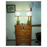 Maple Chest drawers   Green Lamps