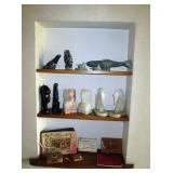 Eskimo carvings (top)  Alabaster book ends  Autograph books, etc.