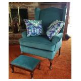 Green Wingback, Footstool Green Wingback, Footstool