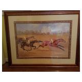 Lg Primitive Horse Race Lithograph