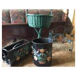 Metal Containers and Wicker Stand Metal Containers and Wicker Stand