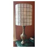 Vtg Brass Lamp w Capriz Shell Drum Shade Vtg Brass Lamp w Capriz Shell Drum Shade