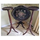 Vtg Tole Tray Table and 2 Cherry Plant Stands